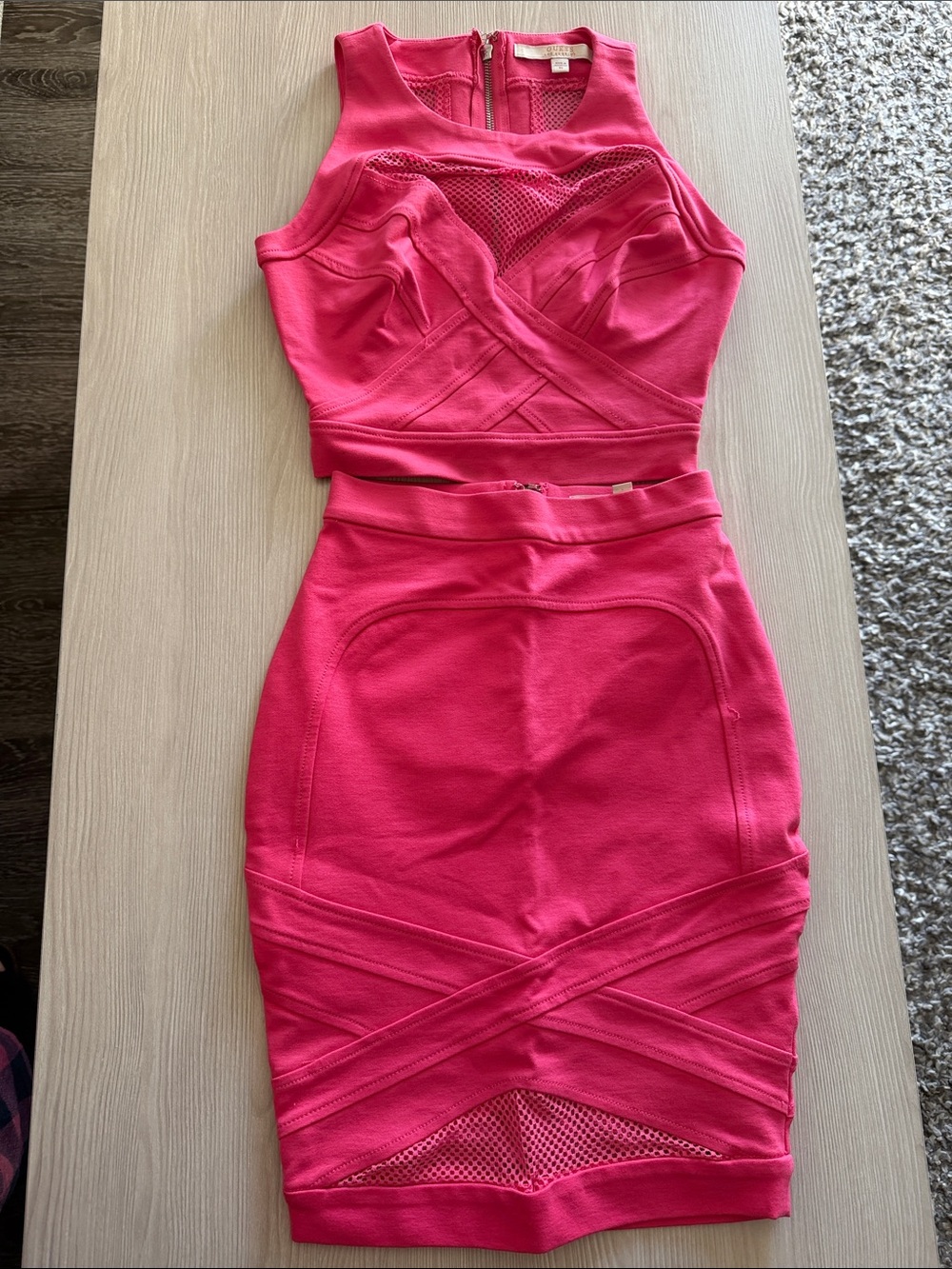 Guess Hot Pink Two-Piece Midi Bodycon Set